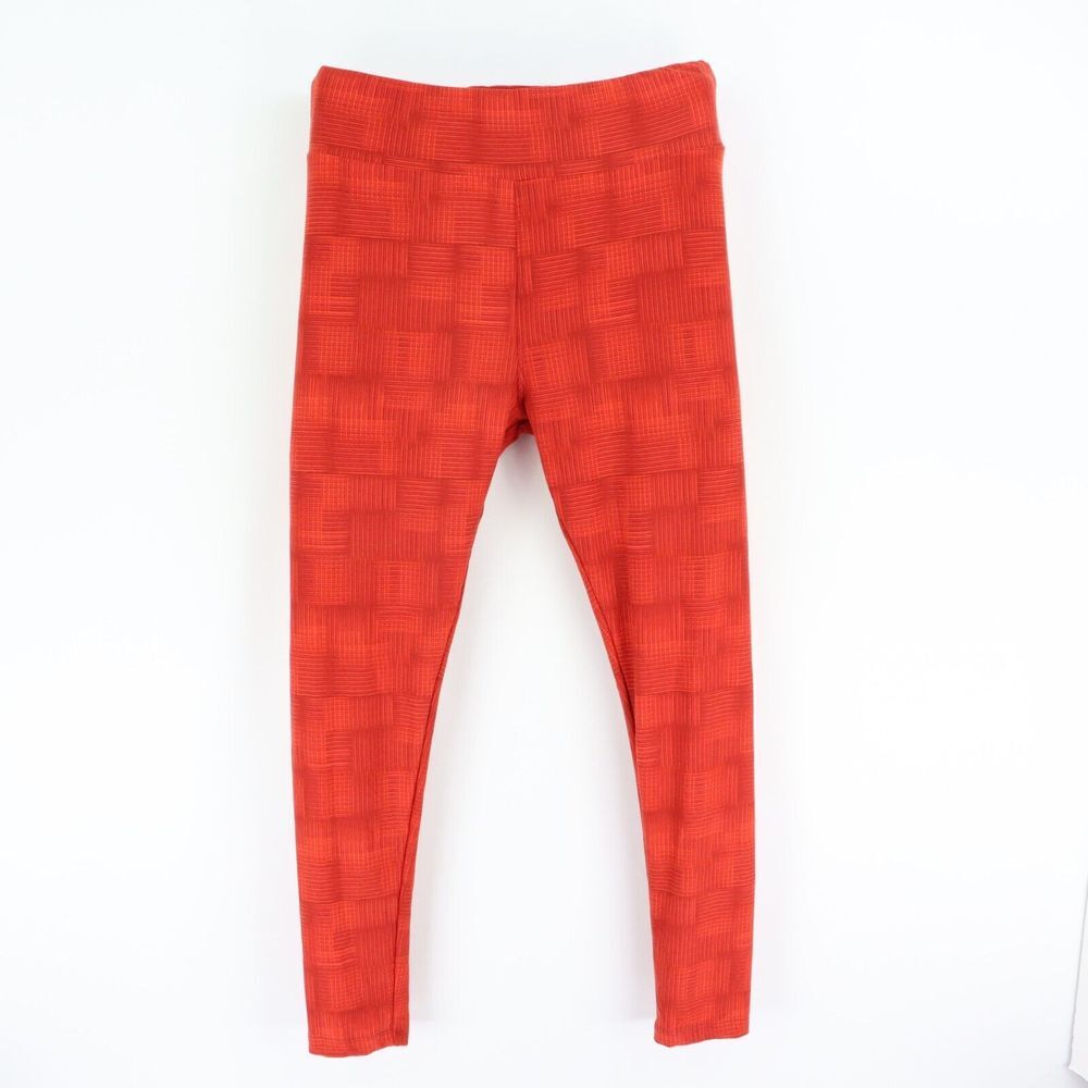 LuLaRoe Leggings Womens One‎ Size Tall & Curvy Red Checks High Rise Soft Stretch